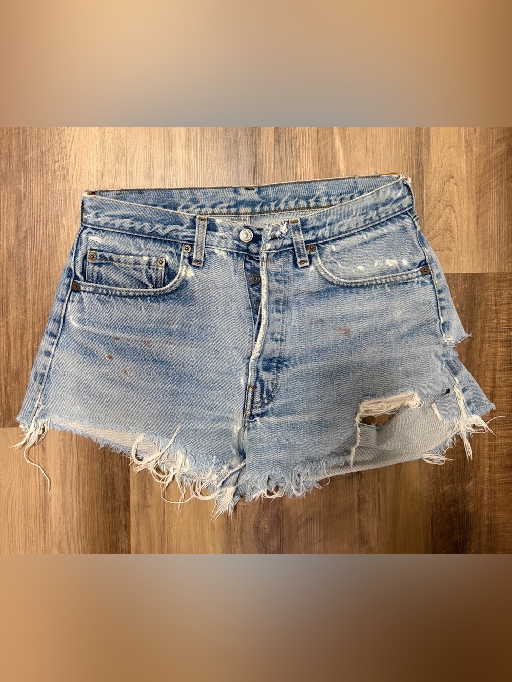 VINTAGE Levi's Light Wash Ripped Denim Shorts